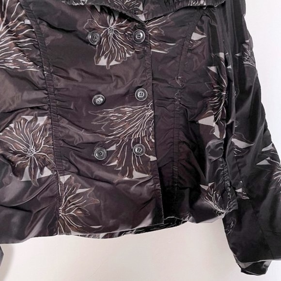 Insight Double Breasted Ruched Floral Print Jacket Sz 10 Brown Gray Lightweight - Picture 4 of 8